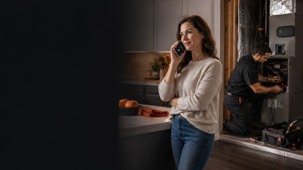 homeowner call reassurance with technician repair
